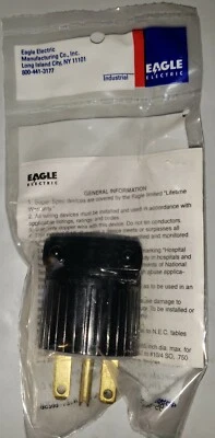  Enchufe de puesta a tierra industrial EAGLE ELECTRIC 5666 15A, 250V, 2P, 3 cables hecho en EE. UU.  Foto 1 de 4
