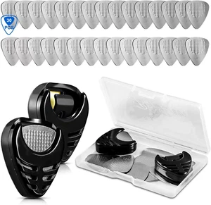 30 selecciones de guitarra de metal púas de acero inoxidable con soporte estuche negro bajo eléctrico - Imagen 1 de 25
