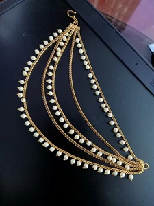 Indian Gold Plated Pearl Sahara Chain set for Earring support - Picture 1 of 4
