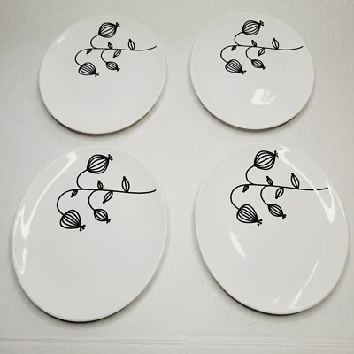 Vajilla Ikea Platos Desert 7" Ovalada Moderna Estampado Hoja Negra Blanca Jardín Hogar Foto 1 de 4