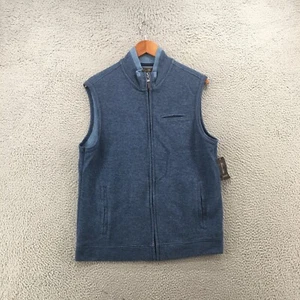 Tasso Elba Zip Up Vest Jacket Mens M Blue Cotton Blend Herringbone Knit Mock NEW - Picture 1 of 18