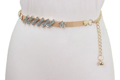 Mujeres Metal Dorado Cadena Eslabón Noche Ropa Cinturón Dijes Flores Cuentas Largas Ajuste S M L Foto 1 de 4