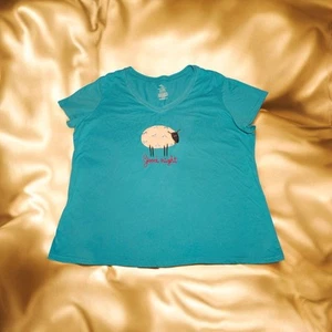 SECRET TREASURES Aqua FUZZY Sheep Pajama Top JINGLE BELL Stars Women's PLUS 3X - Picture 1 of 6