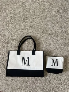 Bolso de Mano Monograma Letra “M” Color Negro/Crema con Bolsa con Cremallera... Interior de Vinilo - Imagen 1 de 3