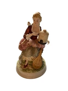 Estatuilla de porcelana Andrea by Sadek dama jaula de pájaros mandolina estilo rococó vintage - Imagen 1 de 6