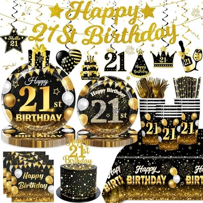 Decoraciones 21º Cumpleaños, Platos de Papel de 300 g/m² Gruesos Pajitas de Papel Desechables... Foto 1 de 4