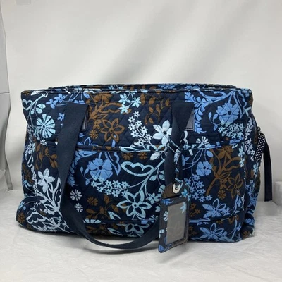 Vera Bradley Java Floral Grand Weekender Duffel Bag Navy Blue Brown Travel - Image 1 of 4