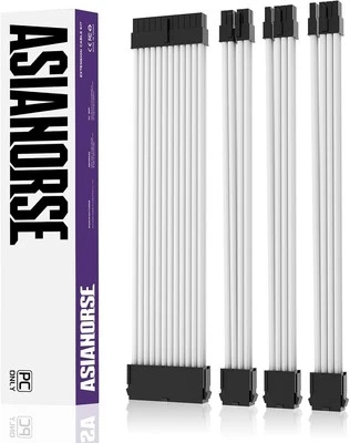 AsiaHorse 18AWG PSU Cable Extension Sleeved Custom Mod GPU PC Audio White  - Image 1 of 4