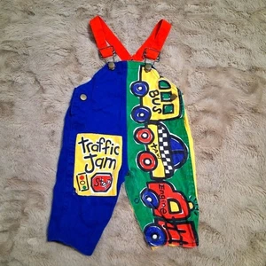 Vintage Boys Overalls Trafic Vehicle Print Sz 6 mon - Picture 1 of 7