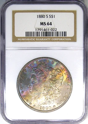 1880-S $1 NGC MS64 MORGAN DOLLAR ~ HIGH-END & GORGEOUS RAINBOW!  VIDEO - Image 1 of 4