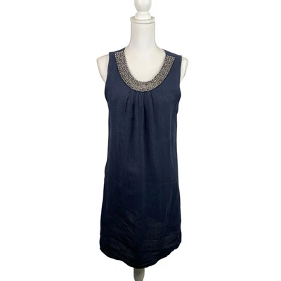 Vestido Lungo L’Arno Talla S Azul Marino Lino Plateado Cuello Cuentas Sin Mangas Cambio Resort Foto 1 de 4