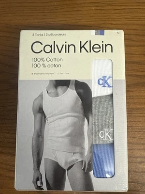 Regata masculina (MÉDIA) mistura elástica de algodão pacote com 3 nova com etiquetas Calvin Klein NB4036-420 - Imagem 1 de 4