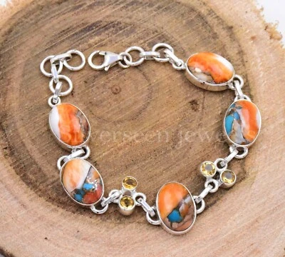 Natural Oyster Copper Turquoise Bracelet Handmade Bracelet for Women-925 Silver - Image 1 of 4
