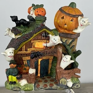 Spooky Hollow DEAD FARM Lighted Porcelain Halloween Decoration Vintage - Picture 1 of 9