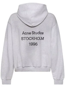 ACNE STUDIOS Pale Grey Melange Cotton Hooded Sweater New - Picture 1 of 2