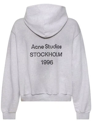 ACNE STUDIOS Pale Grey Melange Cotton Hooded Sweater New - Image 1 of 2