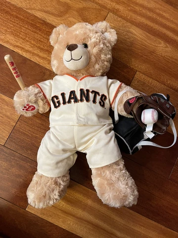 Build-A-Bear SF Giants Baseball Plush Teddy Bear Uniform With Bat, Ball & Glove Cover