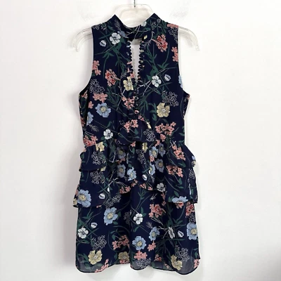 LoveRiche Dress M Navy Floral Sleeveless Halter Sundress Tiered Romantic NEW - Image 1 of 4