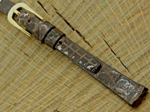 NOS Stylecraft Vintage Unused Brown Crocodile Watch Band Gold Tone Buckle 9mm - Picture 1 of 4