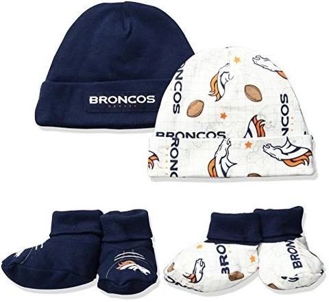 Denver Broncos NFL 4 Piece Gift Set 2 Baby Caps & 2 Pack Booties, New With Tags Cover