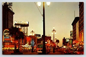 Postcard Canel Street at Night, New Orleans, Louisiana Advertising Sinage, Bus - Picture 1 of 2