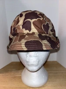 Vintage Duxbak Reversible Hunting Canvas Camo/Blaze Orange Hat Cap with Earflaps - Picture 1 of 13