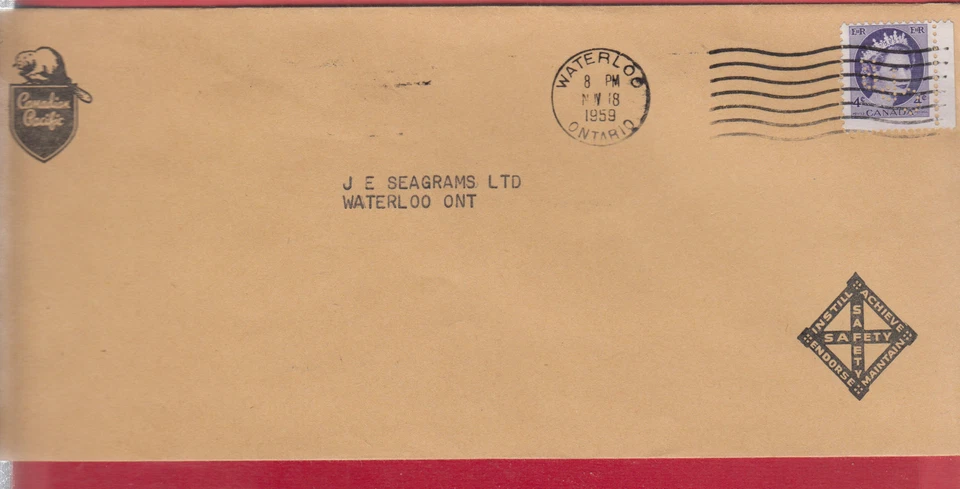4c SAFETY Canadian Pacific CPR PERFIN Wilding Issue 1959 Canada cover  - Image 1 of 1