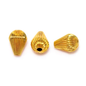 10 Pcs 13X8mm Teardrop Corrugated Bead 18k Gold Plated Jewelry Making - Picture 1 of 3