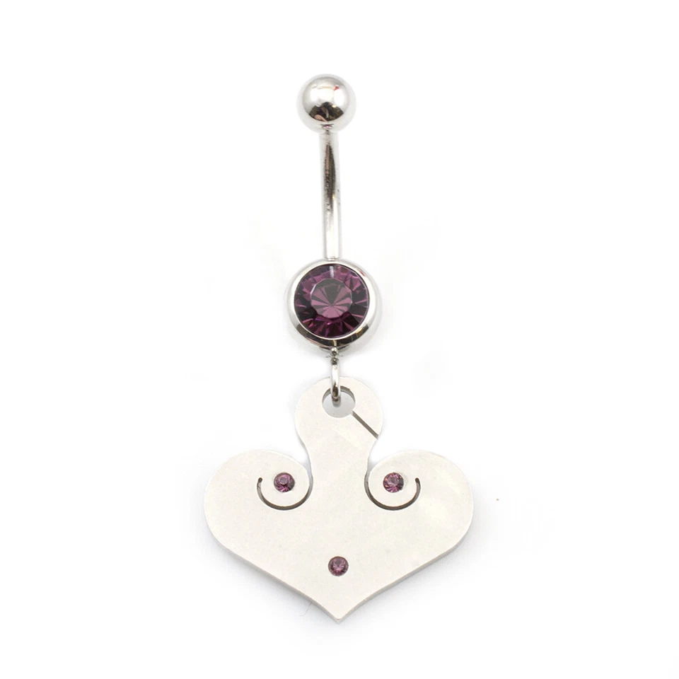 Belly Button Ring with Heart Dangle and Cubic Zirconia Stone 14g - Image 1 of 1