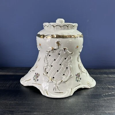 Capa de vela de porcelana estilo vitoriano acabamento dourado floral vintage decoração em forma de sino - Imagem 1 de 4