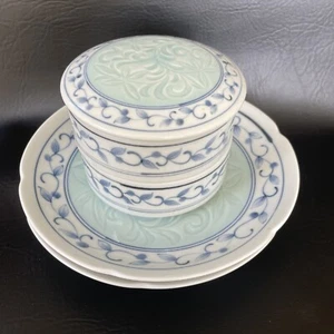 Lotto 5 pezzi forno porcellana Juzan Gama vintage 2 piatti più scatola Bento con coperchio - Foto 1 di 18