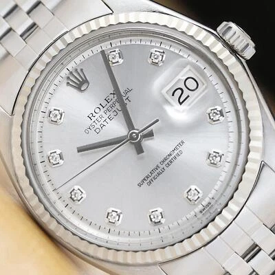 Rolex Uomo Datejust Diamante Argento Quadrante 18K Oro Bianco Ss Orologio W/ - Immagine 1 di 4
