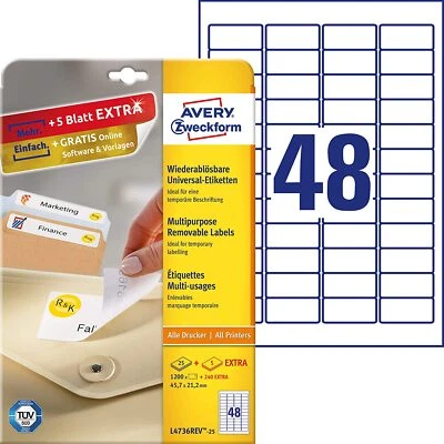 AVERY ZWECKFORM® AVERY Zweckform L4736REV-25 Universal Etiketten (1.200 plus 240 Klebeetiketten e