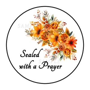 30 Sealed with a blessing stickers labels tags envelope seals orange flowers - Picture 1 of 2