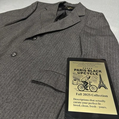 Vintage 1950s Hart Schaffner Marx Gray Wool Herringbone Overcoat Mens 44R USA - Image 1 of 4