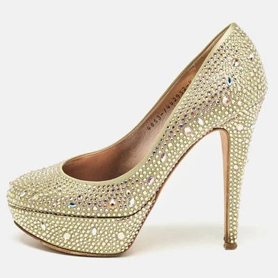 Gina Green Satin Crystal Embellished Platform Pumps Size 37 - Image 1 of 4