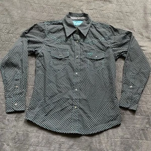 Cowgirl Hardware Black Blue Dots Western Pearl Snap Girls M 7/8 - Picture 1 of 12