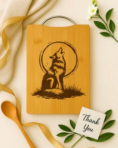 Howling Wolf Engraved Bamboo Cutting Board, Rustic Kitchen Decor, Christmas Gift - Picture 1 of 4