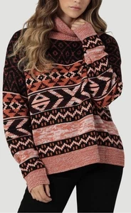 Suéter Wrangler Retro Cuello Capucha Multicolor Suroeste Rayas Cuello Alto S - Imagen 1 de 7