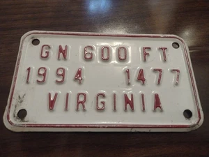 Vtg Virginia Gillnet Gear ID License Plate 1994 1477 Waterman Decor 600 Ft Gill - Picture 1 of 4