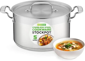 5-Quart Stainless Steel Stockpot with Lid- 18/8 Food Grade Heavy Duty Inox Large - Picture 1 of 8