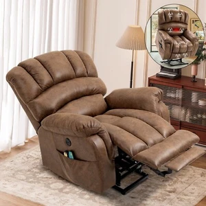 Large Power Lift Recliner for Elderly Big Tall w/ Extended Footrest Massage Heat - Picture 1 of 43