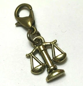 Gold Scales of Justice Law Charm Libra Clip On Zipper Pull Lawyer Paralegal - Picture 1 of 5