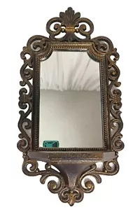 Vintage black gold Wall Mirror Shelf MCM Retro Gothic Hollywood Regency 21" - Picture 1 of 12
