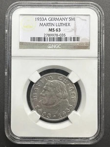 1933A Germany 5 Mark  Martin Luther NGC MS 63 - Picture 1 of 2