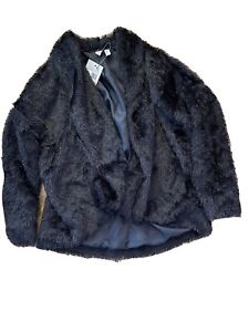 Madison Womens Petite PP Black jacket NWT Faux Fur