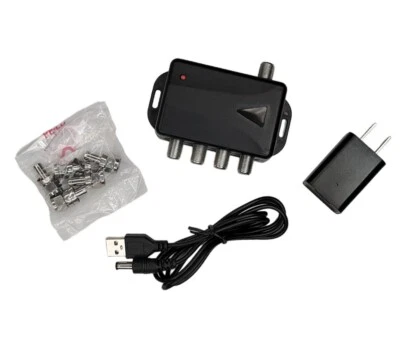 4-Port HDTV Antenna Amplifier Signal Booster Splitter for Cable Audio & Video - Image 1 of 4