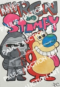 Pauls Auction Art Card Print KYLO REN & STIMPY Cartoon Star War Crossover Signed - Picture 1 of 2