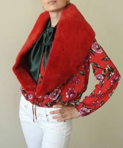 DOLCE & GABBANA ROJO PIEL DE VISÓN BOLERO ESTOLA CAPA ENVOLTURA Bufanda Doble Cara Italia 53" - Imagen 1 de 12