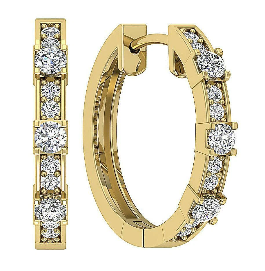 Natural Diamond Hoops Earrings SI1 G 0.40 Ct 14K Yellow Gold 0.70Inch Prong Set - Image 1 of 4